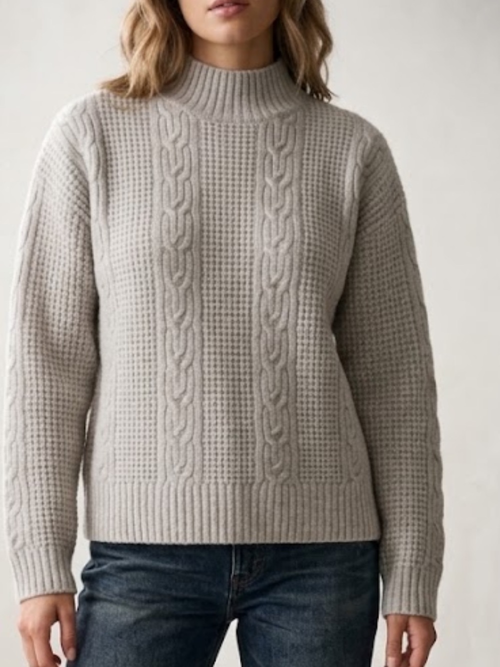 525 America Cable & Waffle Knit Mock Turtleneck Sweater - Oatmeal NWT PTP 22”